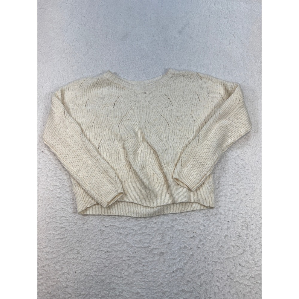 by Anthropologie Cream Pointelle Knit Pullover Sweater Ivory XS